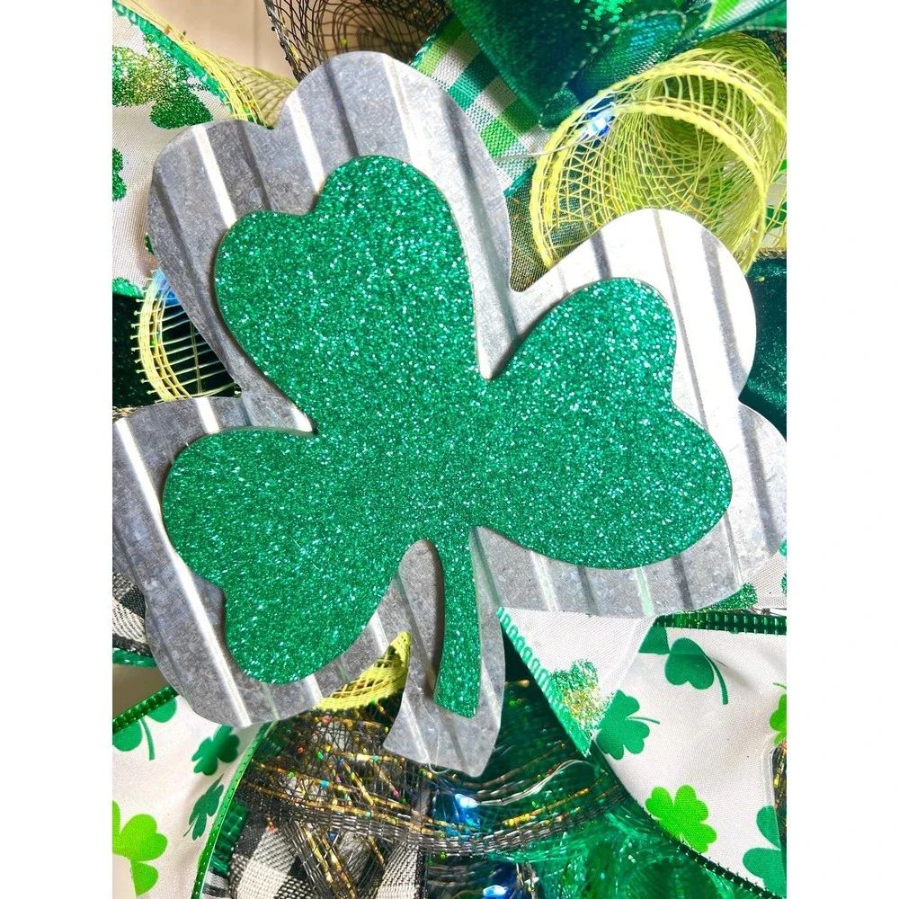 Handmade Happy St. Patrick’s Day Ribbon Prelit Wreath 22 ins LED W7